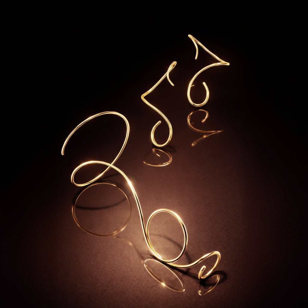 Decorative wire bracelet and earcuffs on a dark background